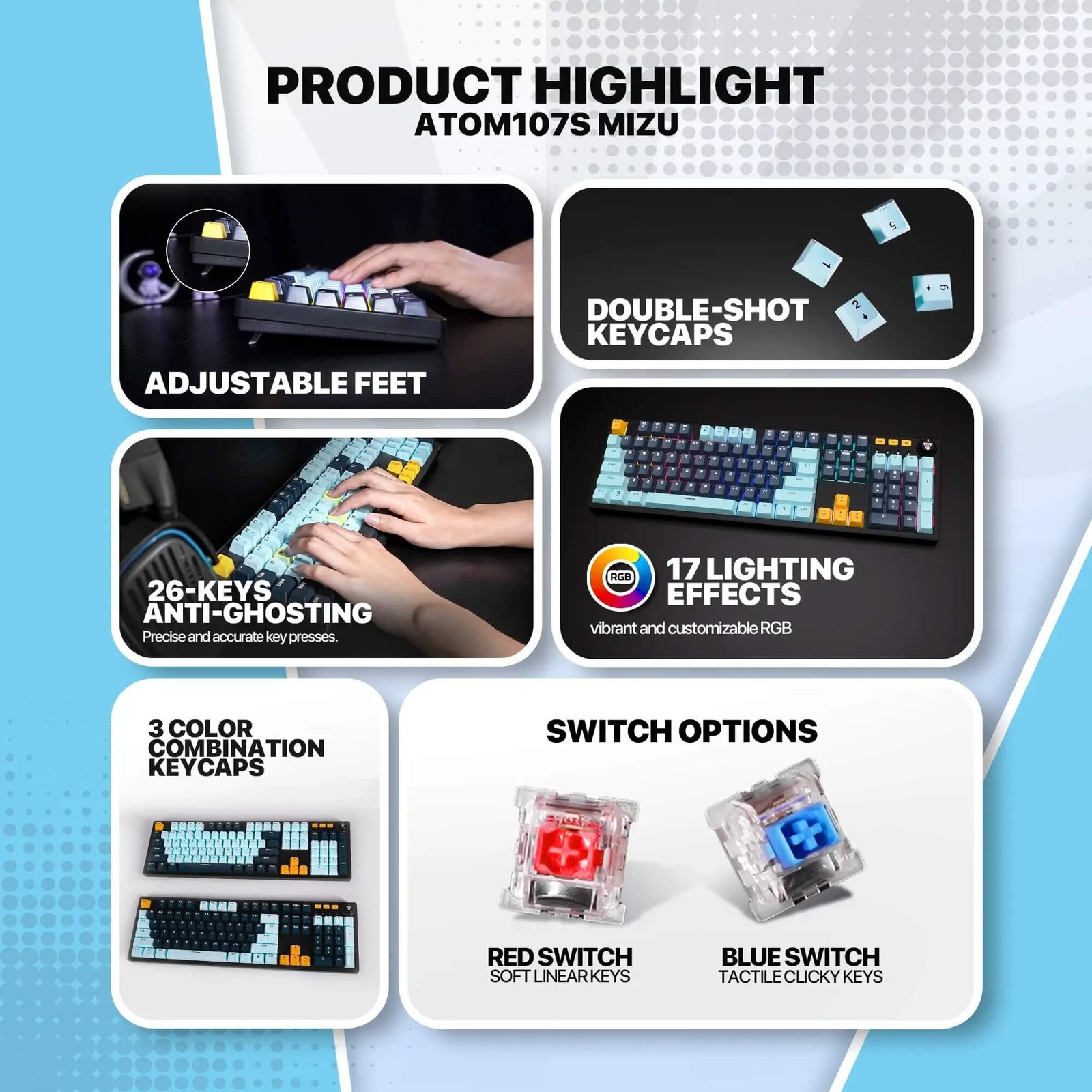 FANTECH ATOM63 MK874V2 MECHANICAL Gaming Keyboard – MIZU SERIES - Image 4