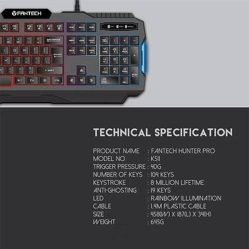 FANTECH K511 HUNTER PRO Gaming Keyboard - Image 5
