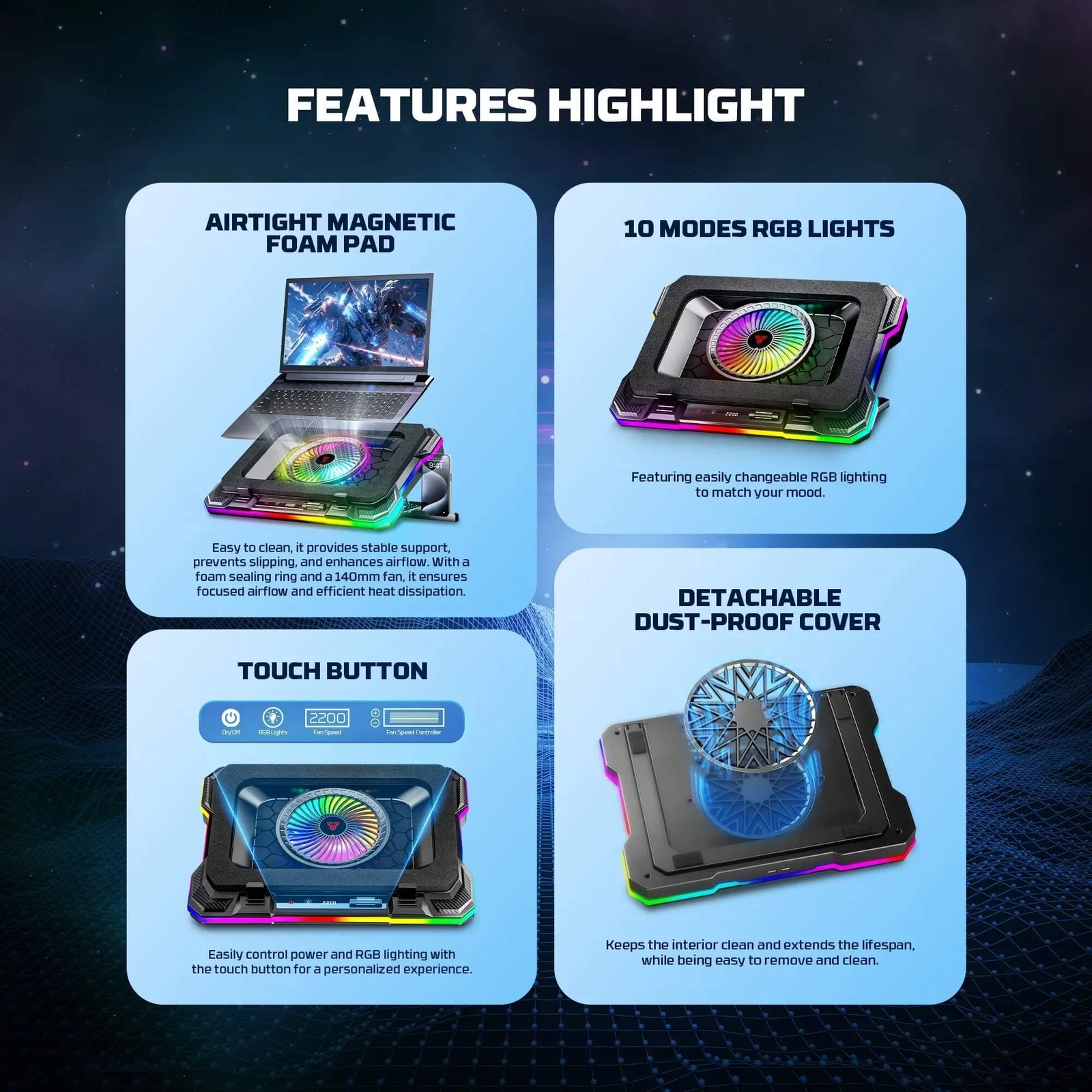 FANTECH NC22 NOTEBOOK COOLER LAPTOP COOLING PAD - Image 2