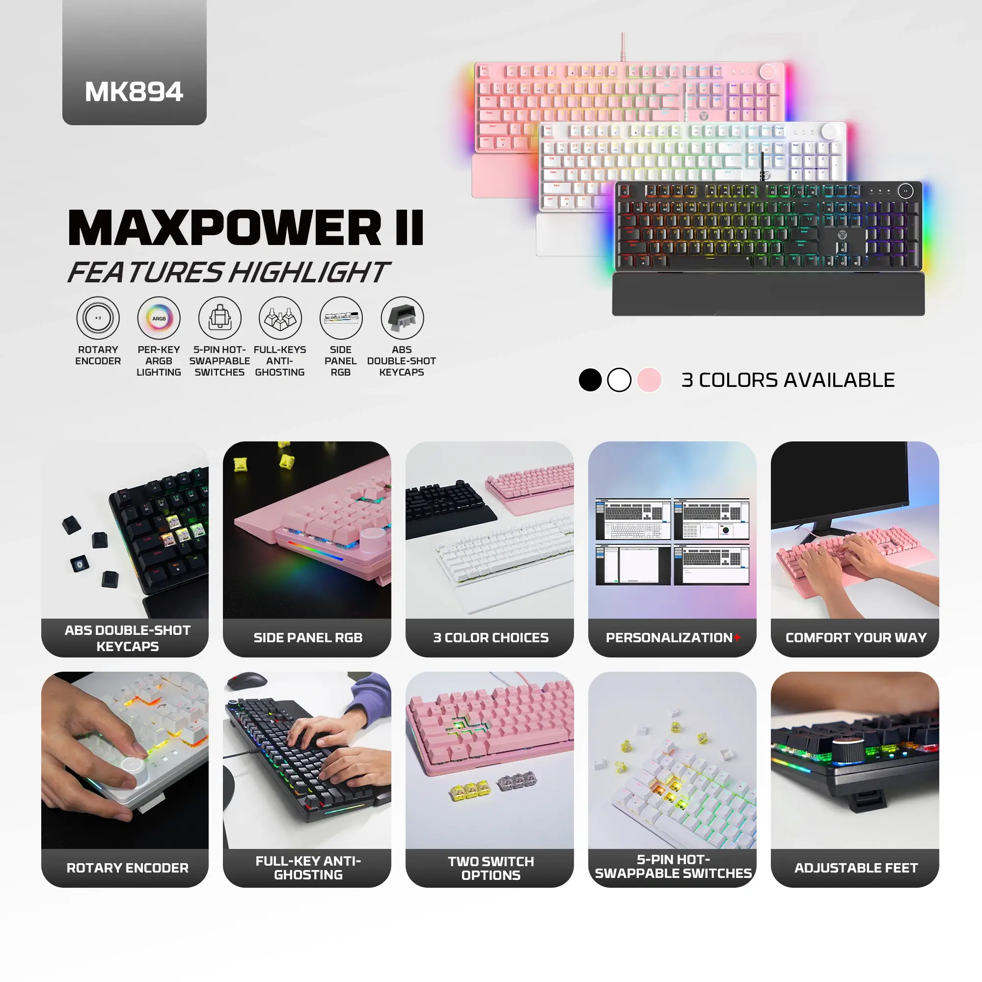 Fantech MK894 Maxpower II Mechanical Gaming Keyboard Black (Double-Shot ABS) - Image 2