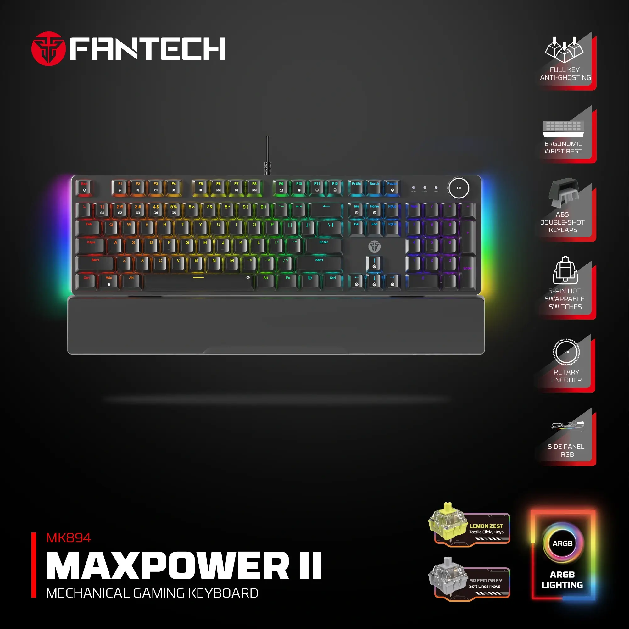Fantech MK894 Maxpower II Mechanical Gaming Keyboard Black (Double-Shot ABS)
