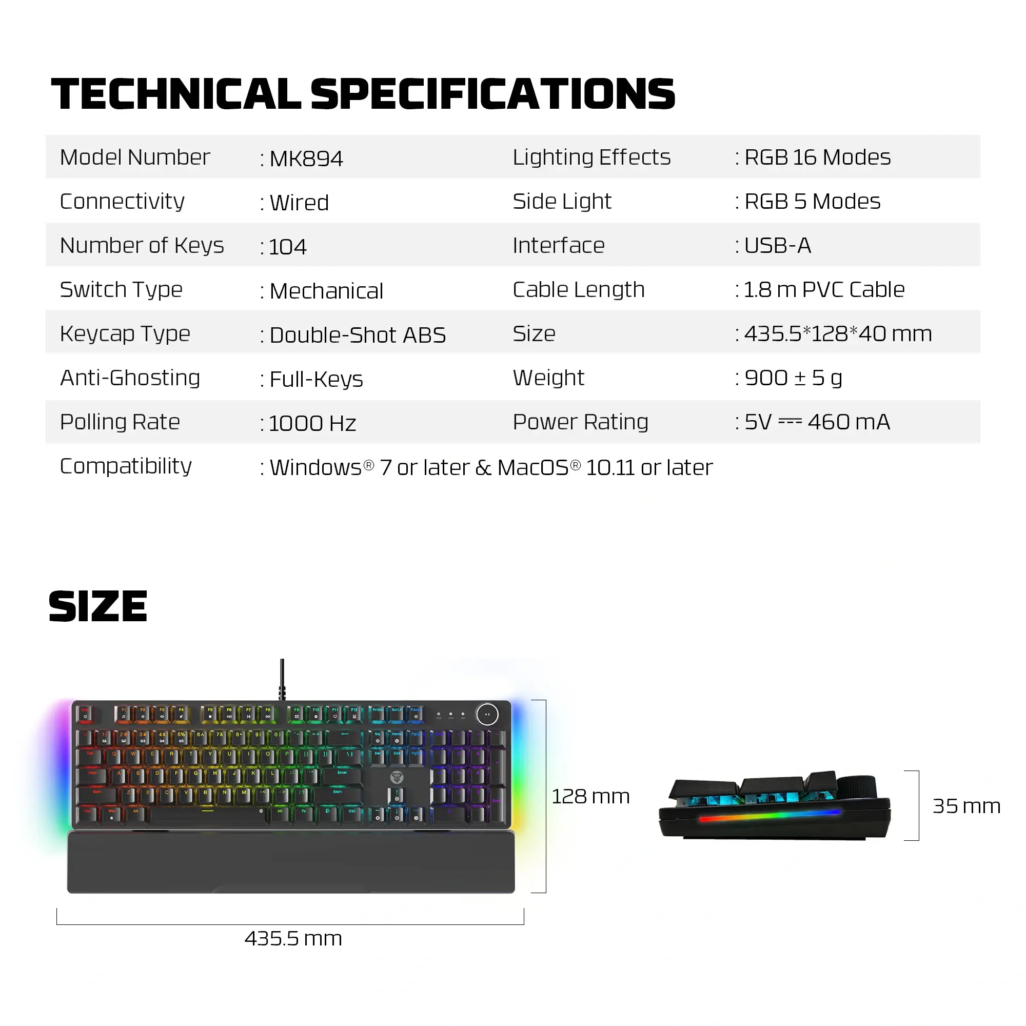 Fantech MK894 Maxpower II Mechanical Gaming Keyboard Black (Double-Shot ABS) - Image 7