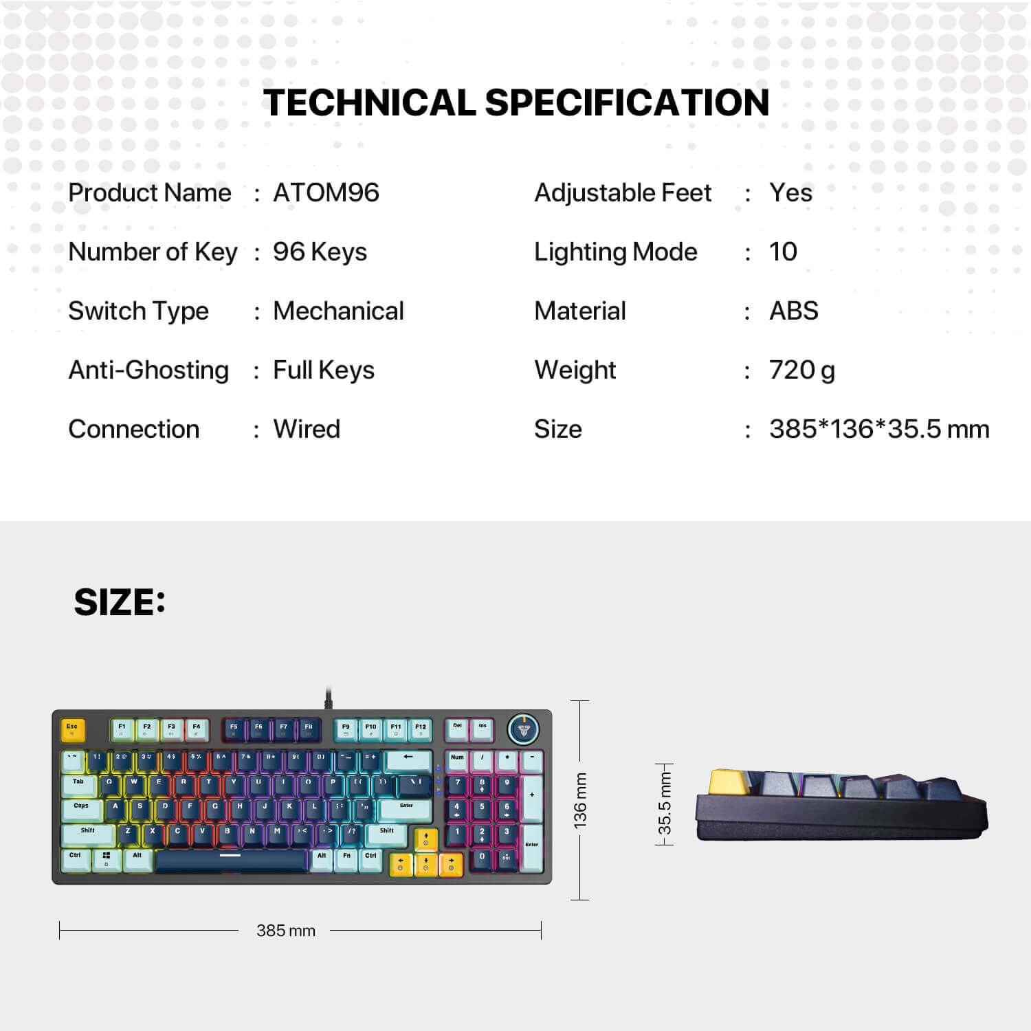 FANTECH ATOM96 MK890V2 MECHANICAL GAMING KEYBOARD – MIZU SERIES - Image 7