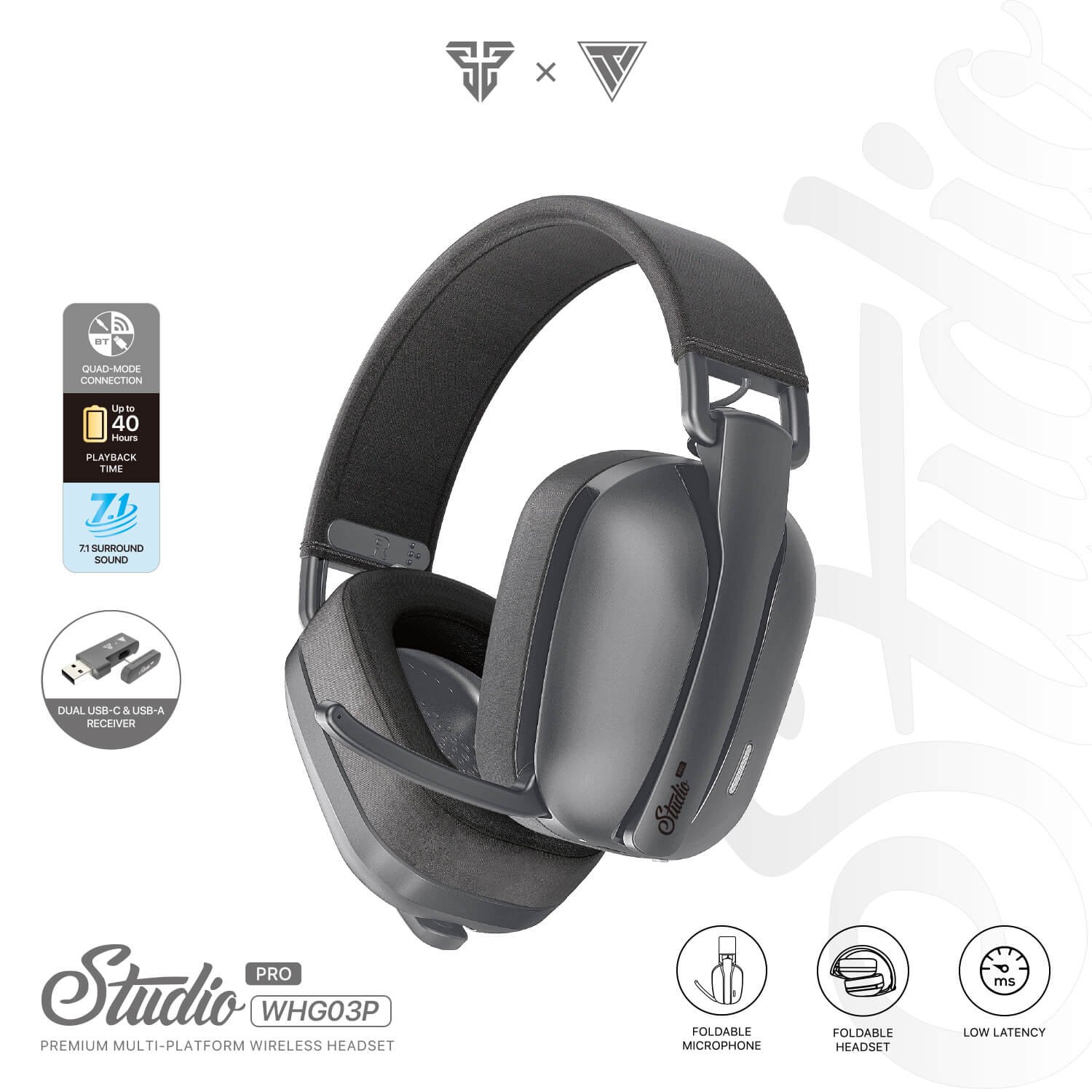 FANTECH STUDIO PRO WHG03 7.1 SURROUND SOUND BLUETOOTH & WIRELESS GAMING HEADSET – GREY