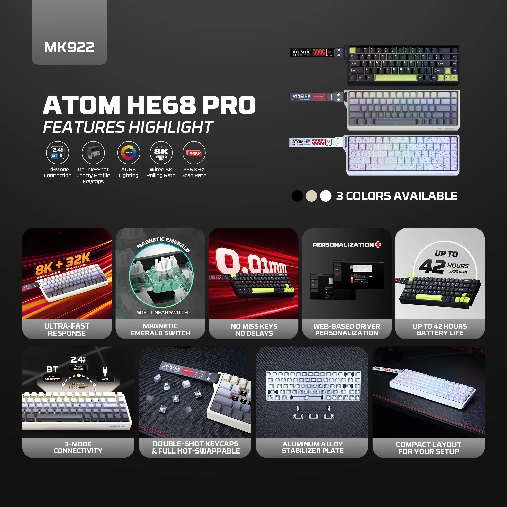 FANTECH MK922 ATOM HE68 PRO Wireless Gaming Keyboard - Image 4