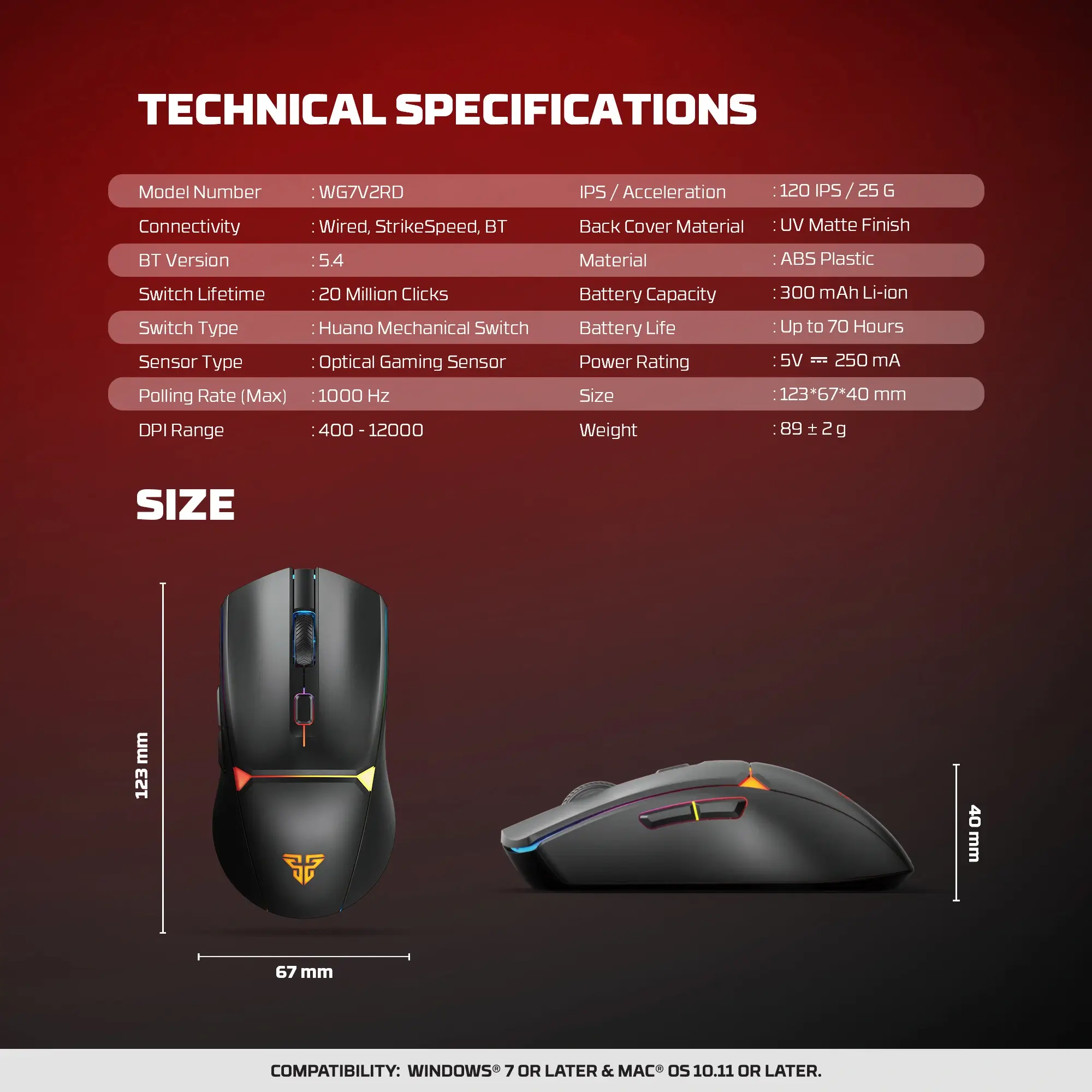 Fantech WG7V2RD CRYPTO II Wireless Gaming Mouse Black - Image 5