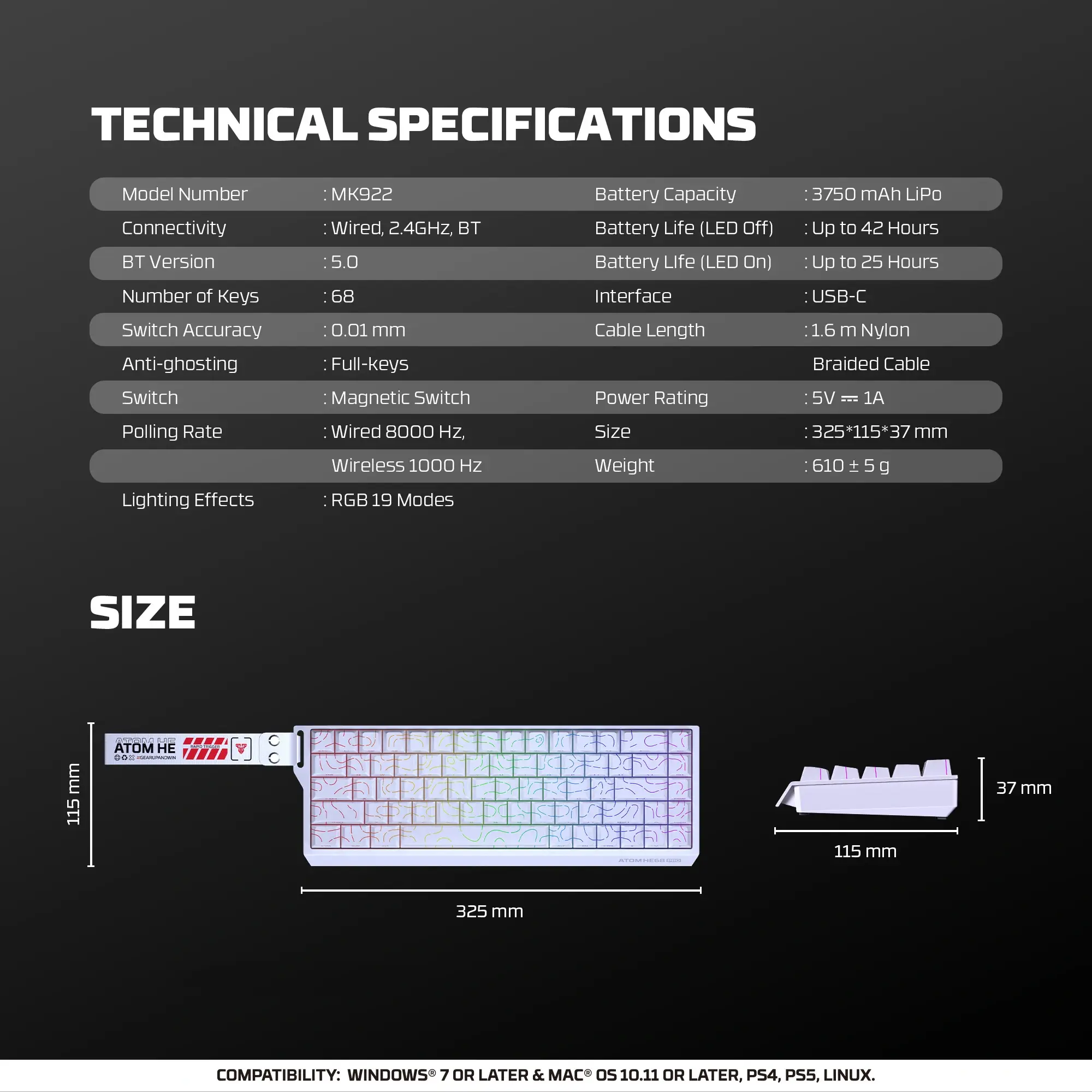 FANTECH MK922 ATOM HE68 PRO Wireless Gaming Keyboard - Image 6