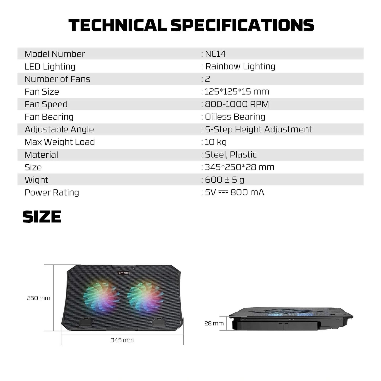 FANTECH NC14 NOTEBOOK COOLER LAPTOP COOLING PAD - Image 6