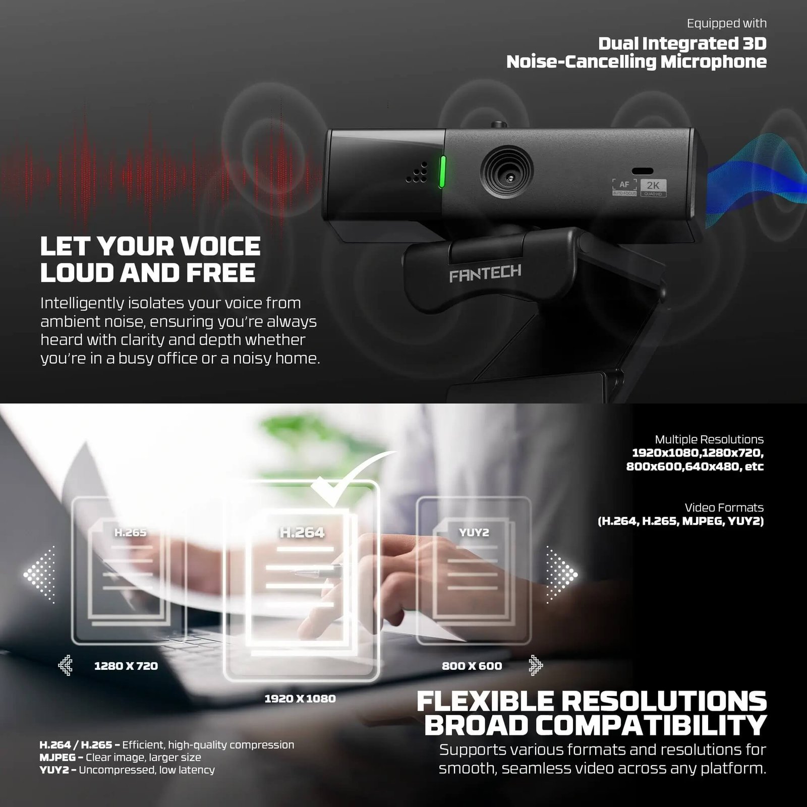 FANTECH C50 LUMINOUS 2K QHD 60 FPS Webcam - Image 2