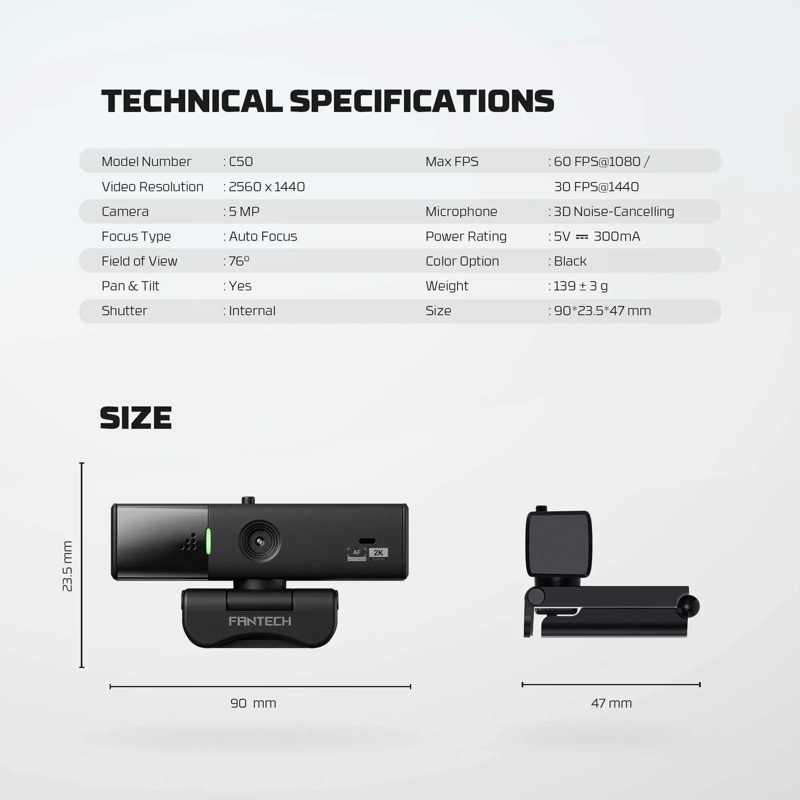 FANTECH C50 LUMINOUS 2K QHD 60 FPS Webcam - Image 4