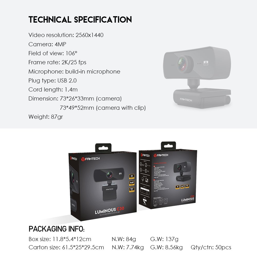 Fantech Luminous C30 2K Webcam - Image 5