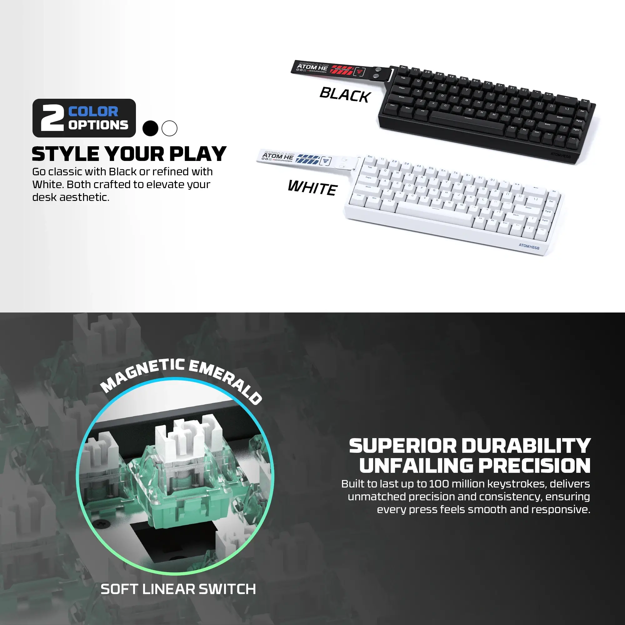 FANTECH ATOM HE68 MK811 Wired Magnetic Gaming Keyboard White - Image 4